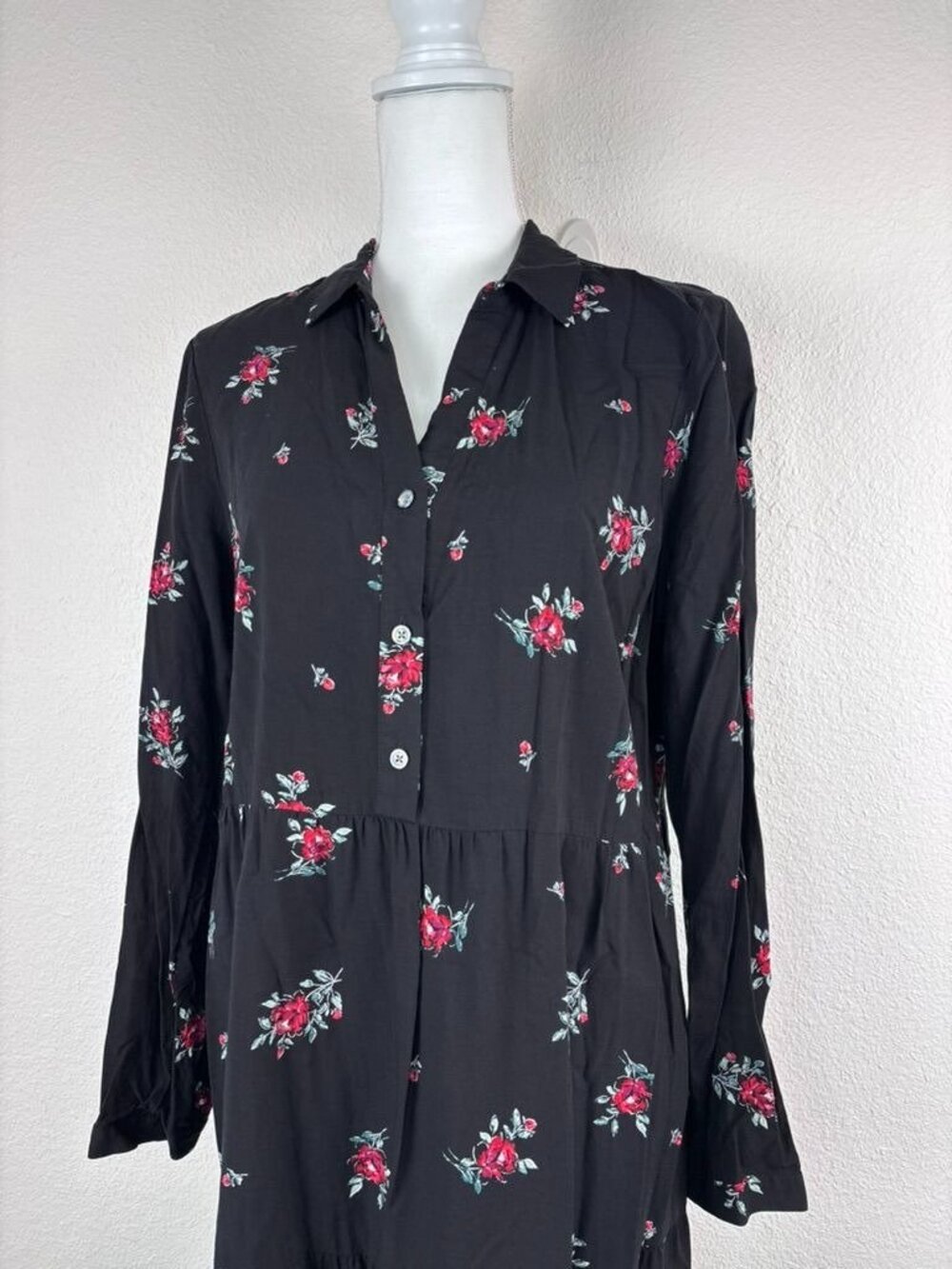 J. Jill women;s medium black floral long sleeve midi dress cottagecore casual - Picture 2 of 8